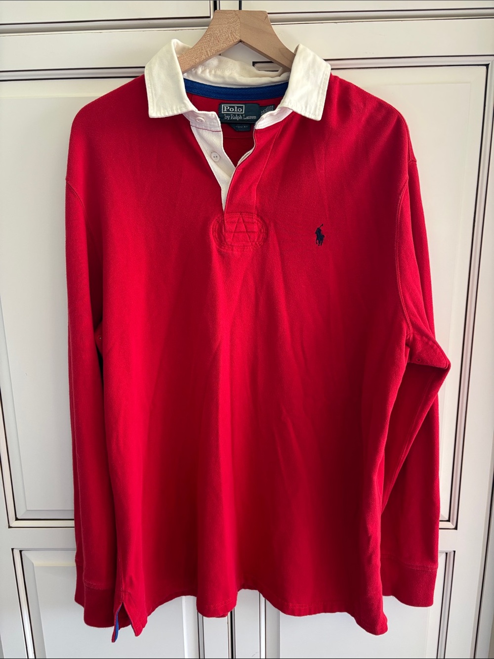 Rare Vintage Polo Ralph Lauren Fleece Lined Rugby Shirt Red White Custom Mens XL